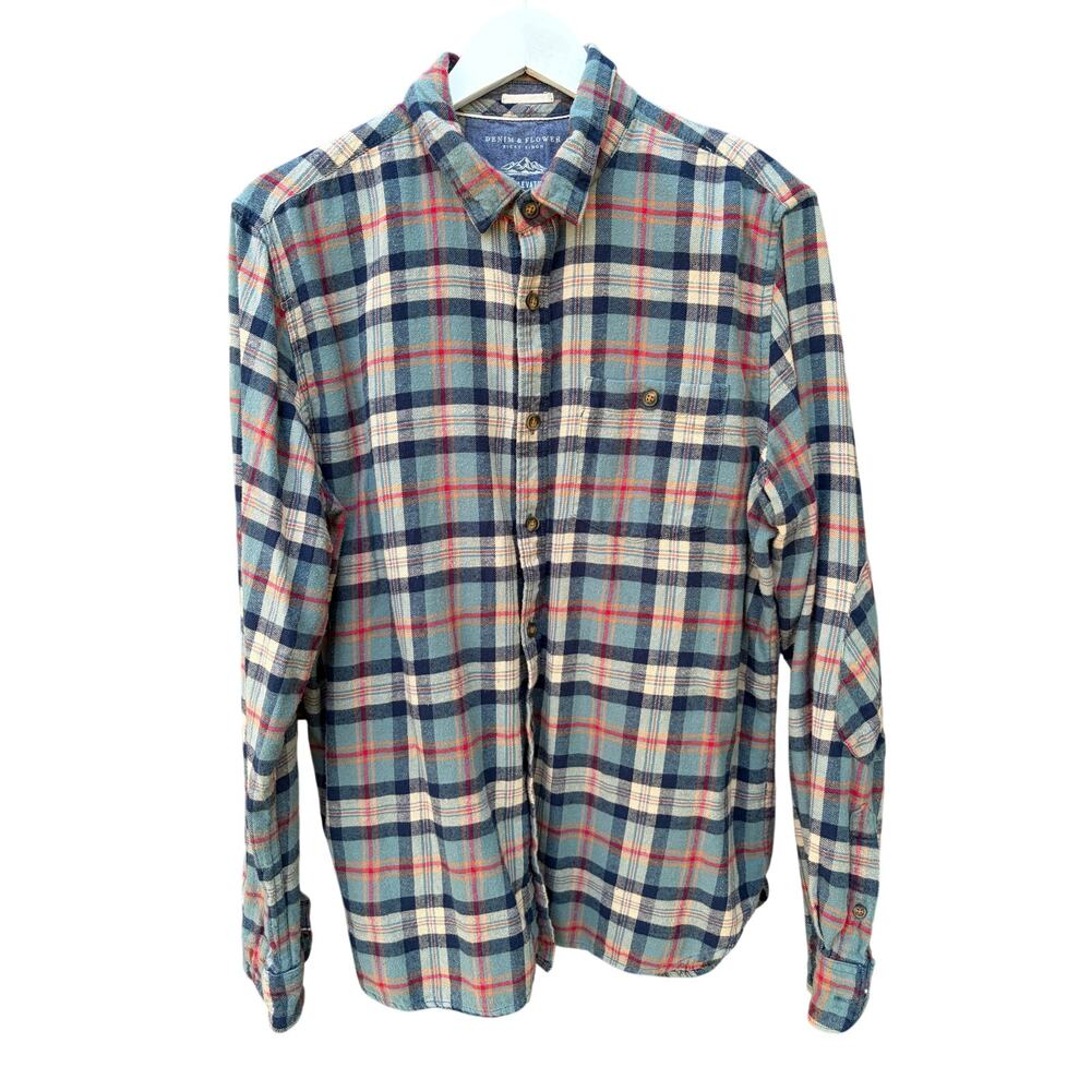 Flannel Shirt Plaid Long-Sleeve Men's Size XL